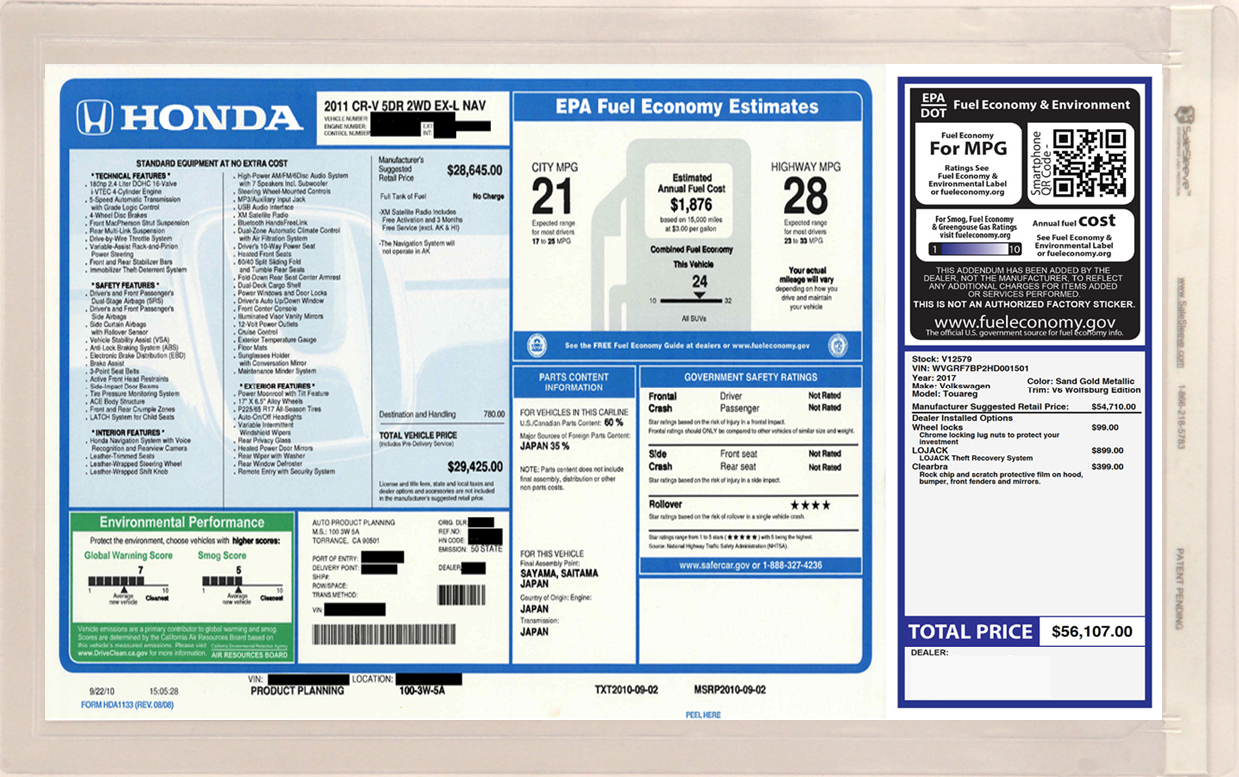 Monroney Label + Addendum