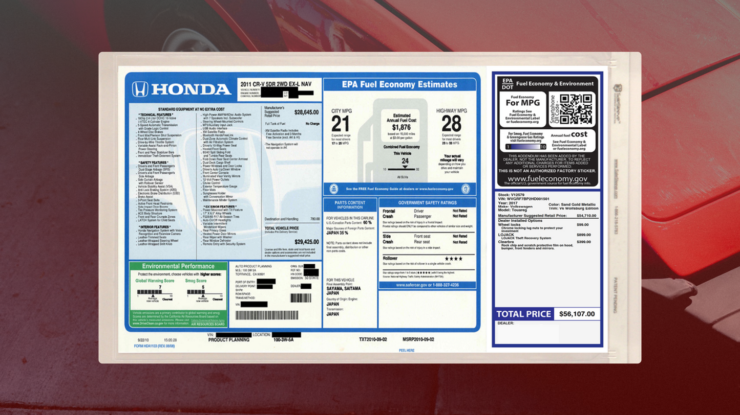 Monroney Label + Addendum